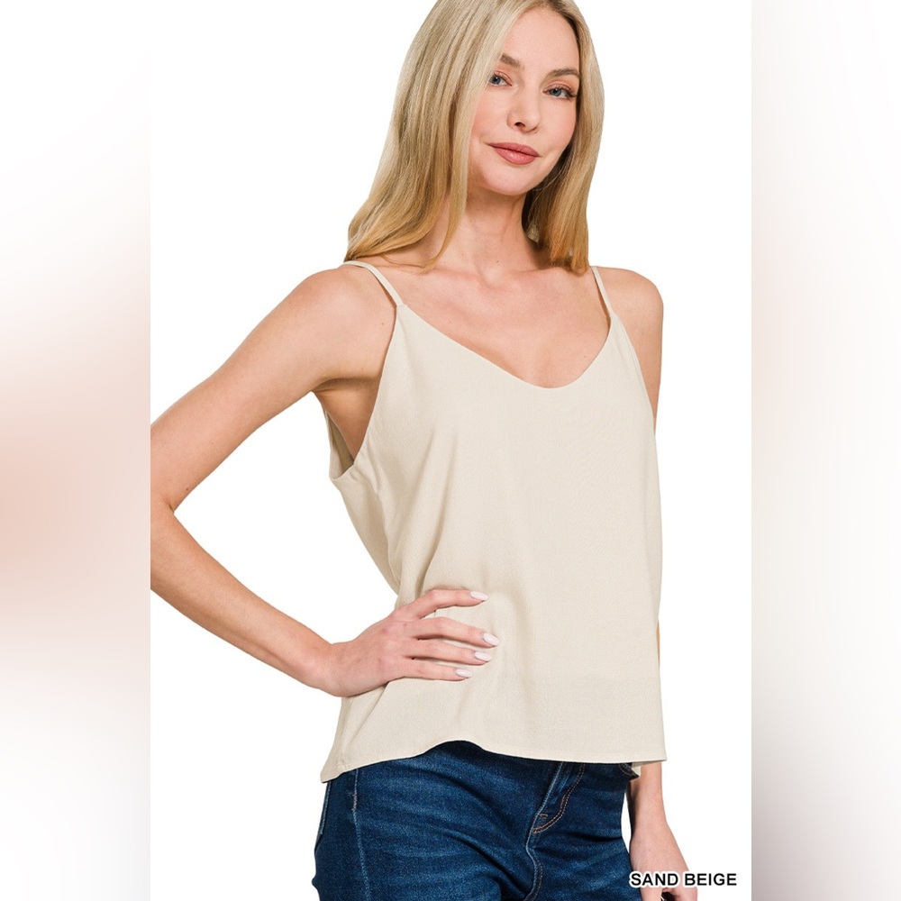 🆕 Zenana 2 LAYERED RAYON SLUB WOVEN CROPPED CAMISOLE